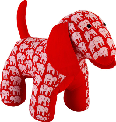 

JaipurSe Hand Made Hand Block Printed Fabric Dog Plush Toy/Soft Toy/Stuffed Toy For Baby & Kids - 9 inch(Red)