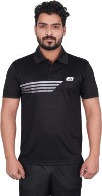 VECTOR X Printed Men Polo Neck Black T-Shirt