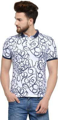 Camey Printed Men Polo Neck White T-Shirt