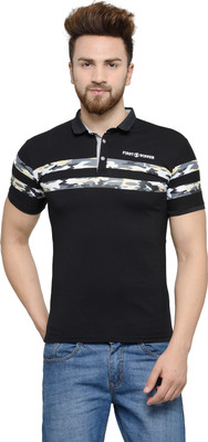 Camey Printed Men Polo Neck Black T-Shirt Camey Printed Men Polo Neck Black T-Shirt