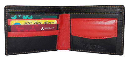 

e mall Men Black, Red Genuine Leather Wallet(3 Card Slots)