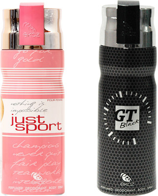 

Ekoz Just sport Femme, Gt Black Body Spray - For Men(200 ml, Pack of 2)