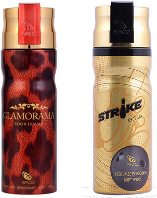 

Ekoz StrikeGold, GlamMaron Body Spray - For Men(200 ml, Pack of 2)