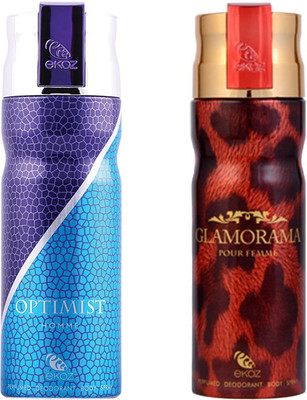 

Ekoz Optimist Homme, Glam Maroon Body Spray - For Men(200 ml, Pack of 2)