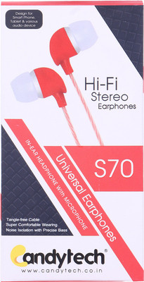 

candytech HF-S-70 UNIVERSAL Wired Headphones(Red, In the Ear)