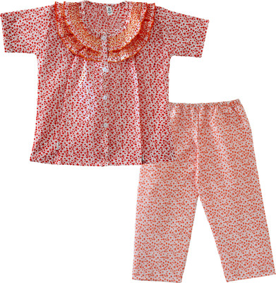 

BownBee Kids Nightwear Girls Printed Cotton(Orange Pack of 1