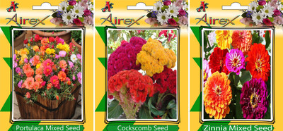 Airex Portulaca Mixed, Cockscomb, Zinnia Mixed Seed(15 per packet)