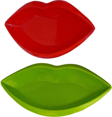 

Purpledip Lips Shaped Serving Plates (Set Of 2) In High Quality Plastic for Serving Snacks, Food, Dishes; Multicolour Tray Set(2 Units)