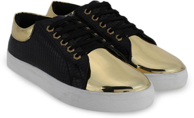 

Chemistry Contrast Metallic Lace Up Sneakers For Women(Black, Black/gold