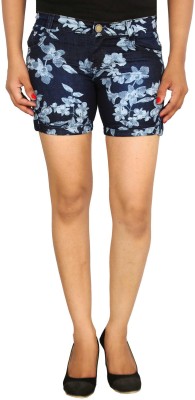 STUDIO NEXX Floral Print Women Dark Blue Denim Shorts