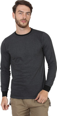 

SayItLoud Solid Men' Round Neck Grey T-Shirt, Black melange