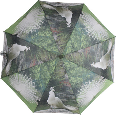 

HOU-DY 3 Fold Auto Open White Peacock Umbrella(Multicolor)