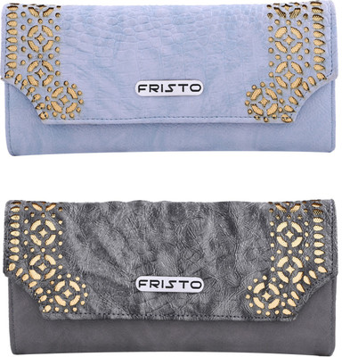 

Fristo Girls Casual Grey, Blue Artificial Leather Wallet, Grey and sky blue