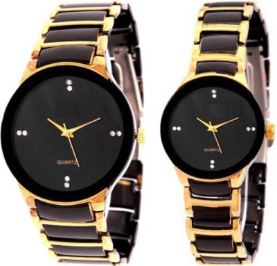 RJ Creation IIK Black Gold Strap Couple Watches Watch  - For Men & Women   Watches  (RJ Creation)