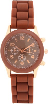 Tick Tock Chronograph Dial Design Brown Silicone Strap Watch  - For Women   Watches  (Tick Tock)