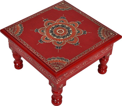 

Lal Haveli Decorative Side Coffee Table Pooja Wooden All Purpose Chowki(Red, Pack of 1)