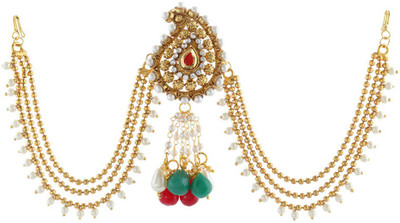 Anuradha Art Jewellery Designer Hair Chain(Red, Gold)
