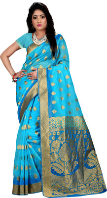 

Weavedeal Embellished Kanjivaram Silk Cotton Blend Saree(Light Blue)