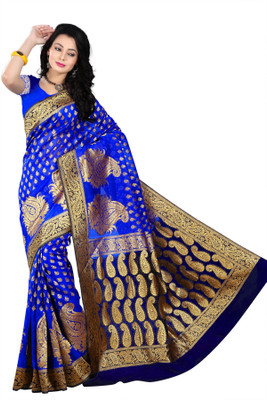 

Weavedeal Embellished Kanjivaram Silk Cotton Blend Saree(Blue)