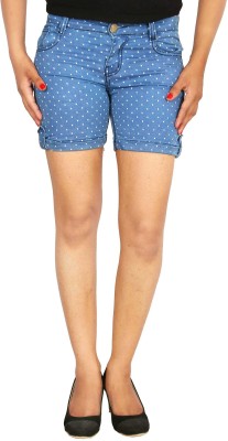 STUDIO NEXX Polka Print Women Light Blue Denim Shorts