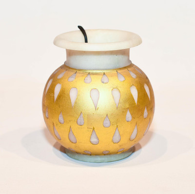 

1 BHK Interiors "Got to Glow" Handcrafted Marble and Antique Gold Lota Lamp Marble 1 - Cup Tealight Holder(White, Pack of 1)