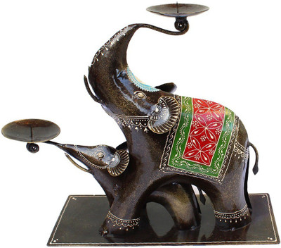 

Paheli Craft Iron Metal Elephant With Baby Light Lamp Iron 2 - Cup Tealight Holder(Multicolor, Pack of 1)