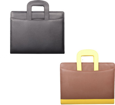 

COI Faux Leather Sleek Black & Brown Yellow File Folder / Document Folder(Set Of 2, BLACK AND BROWN)