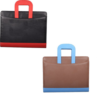 

COI Faux Leather Stylish BLACK/RED AND BROWN/BLUE File Folder / Document Folder(Set Of 2, Multicolor)