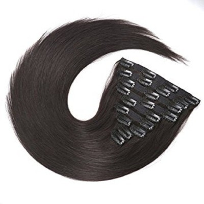 

Kabello Best Quality 10 pcs Clips Real Human 100 Grams, 16 Inch, Black Hair Extension