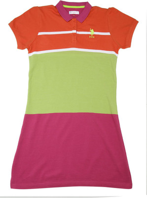 

US Polo Kids Girls Casual Dress(Multicolor, Half Sleeve, Multi