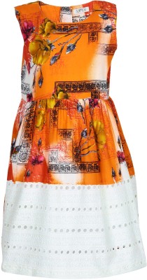 

Sambu Girls Midi/Knee Length Party Dress(Orange, Sleeveless