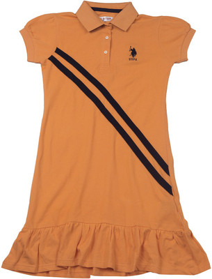 

US Polo Kids Girls Casual Dress(Orange, Half Sleeve, Bright orange