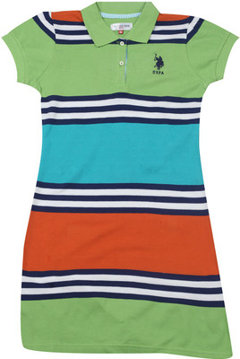 

US Polo Kids Girls Casual Dress(Multicolor, Half Sleeve, Me. green
