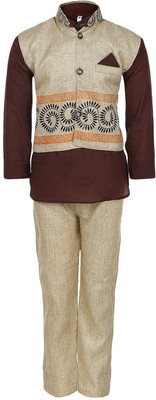 

Ahhaaaa Boys Festive & Party Kurta, Waistcoat and Pyjama Set(Brown Pack of 3