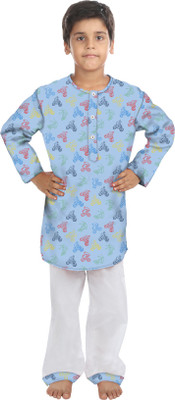 Oranges & Lemons Kids Nightwear Boys Printed Cotton(Light Blue Pack of 1