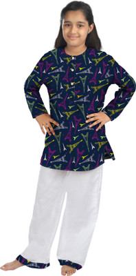 

Oranges & Lemons Kids Nightwear Girls Printed Cotton(Dark Blue Pack of 1