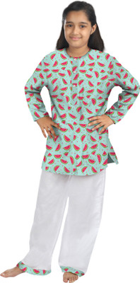 

Oranges & Lemons Kids Nightwear Girls Printed Cotton(Green Pack of 1
