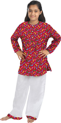 

Oranges & Lemons Kids Nightwear Girls Printed Cotton(Red Pack of 1