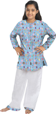 

Oranges & Lemons Kids Nightwear Girls Printed Cotton(Light Blue Pack of 1
