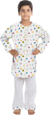 

Oranges & Lemons Kids Nightwear Boys Printed Cotton(White Pack of 1