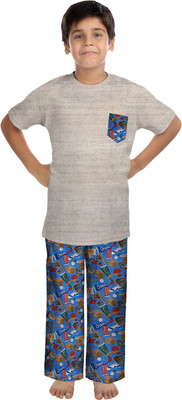 

Oranges & Lemons Kids Nightwear Boys Solid Cotton(Brown Pack of 1