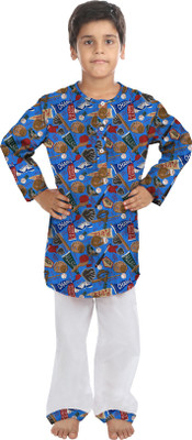 

Oranges & Lemons Kids Nightwear Boys Printed Cotton(Blue Pack of 1