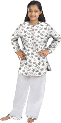 

Oranges & Lemons Kids Nightwear Girls Printed Cotton(White Pack of 1