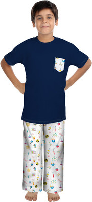

Oranges & Lemons Kids Nightwear Boys Solid Cotton(Dark Blue Pack of 1
