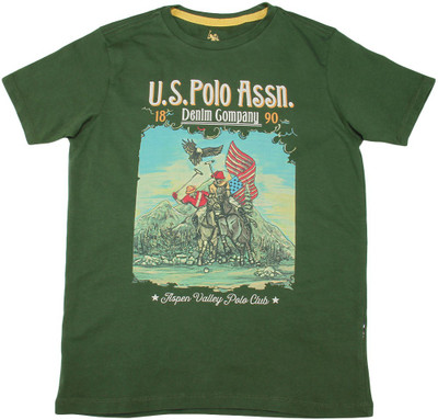 

US Polo Kids Boys Solid Cotton T Shirt(Dark Green, Pack of 1, Dk green