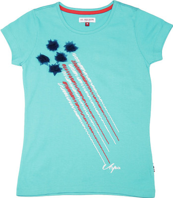 

US Polo Kids Girls Solid Cotton T Shirt(Blue, Pack of 1, Scuba blue