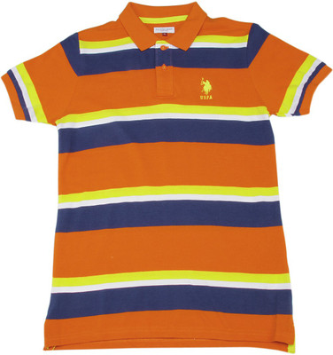 

US Polo Kids Boys Solid Cotton T Shirt(Orange, Pack of 1, Bright orange