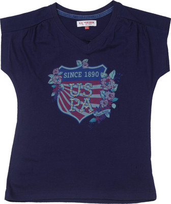 

US Polo Kids Girls Solid Cotton T Shirt(Dark Blue, Pack of 1, Navy