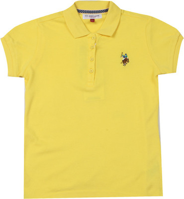 

US Polo Kids Girls Solid Cotton T Shirt(Yellow, Pack of 1, Lime green