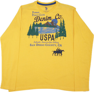 

US Polo Kids Boys Printed Cotton T Shirt(Yellow, Pack of 1, Dk yellow